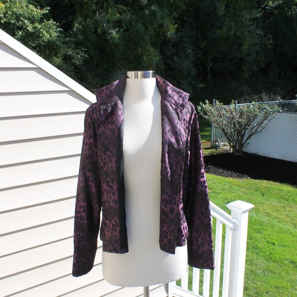 600 West Women's Purple & Black Animal Leopard Print Jacket Button Up Size 8 - Picture 5 of 14